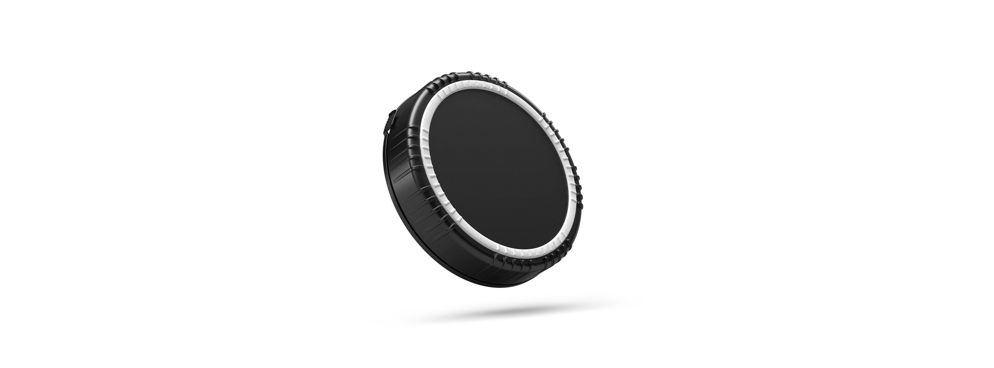 Detailansicht des schwarzen Sicherheitsverschlusses einer UV-beständigen Packo Dose mit erkennbarem Erstöffnungsnachweis