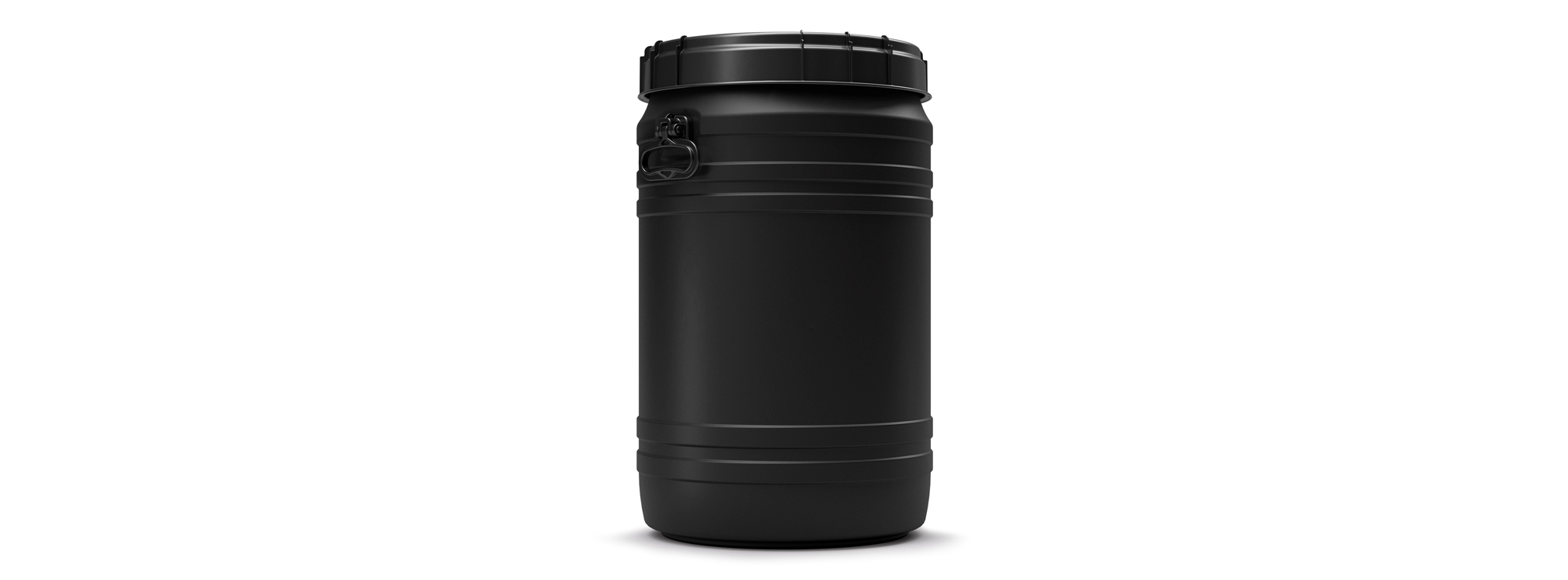 Nahaufnahme des integrierten Handgriffs eines schwarzen leitfähigen HDPE-Fasses für sicheren Transport in EX-Zonen