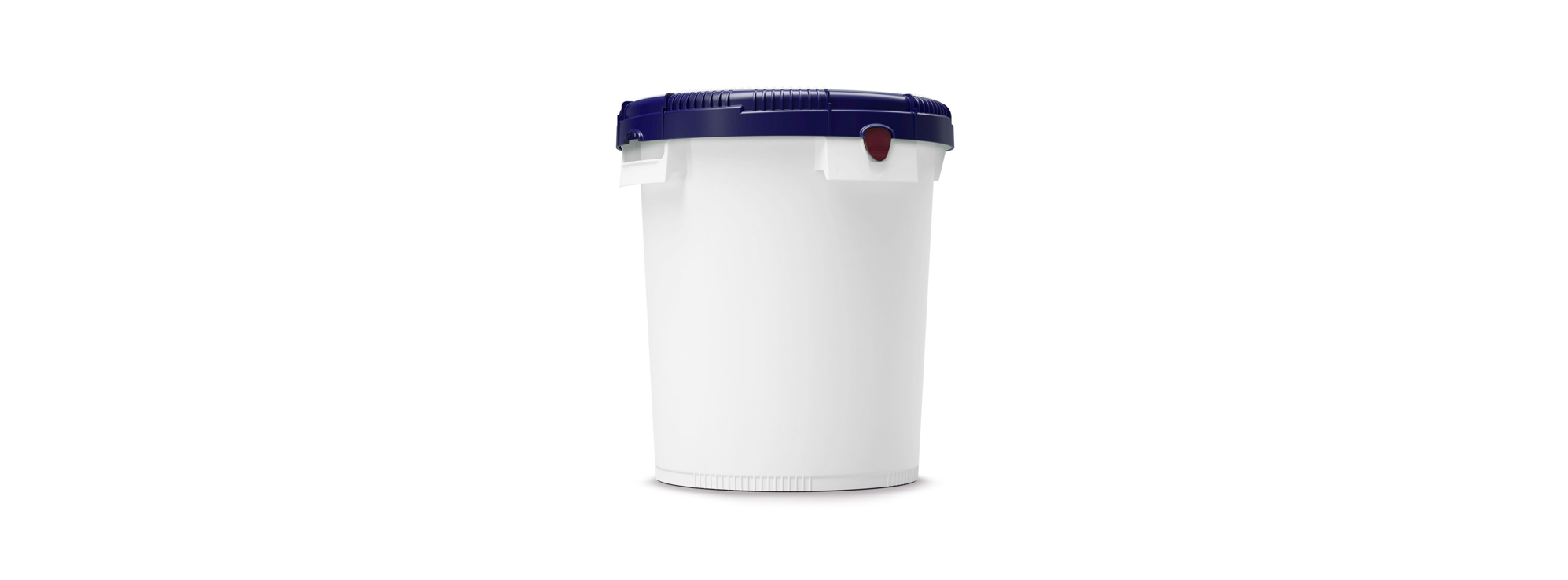 Detailed view of a white HDPE pail with blue Click-Pack closure for safe and easy handling